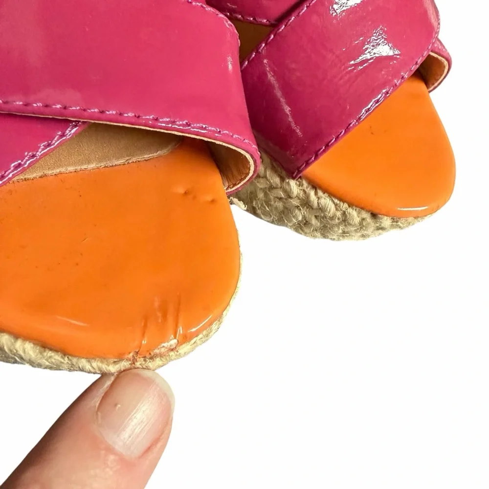 SCHUTZ Pink Orange Patent Leather Wedge Platform Espadrille‎ Sandals Womens 5